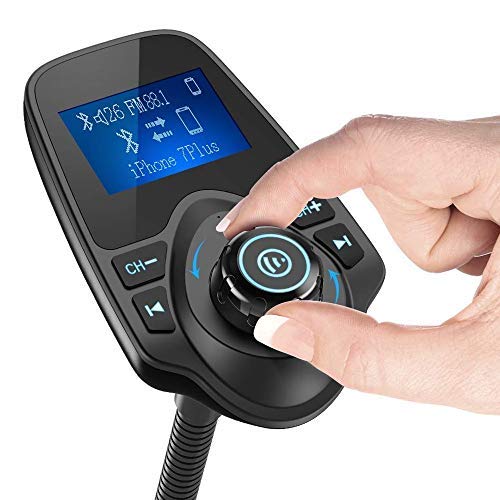 Nulaxy Bluetooth Car FM Transmitter Audio Adapter Receiver Wireless Handsfree Voltmeter Car Kit TF Card AUX 1.44 Display - KM18 Black Matte - color: Black Matte