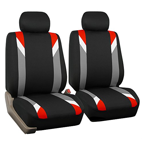 FH Group Front Set Cloth Car Seat Covers for Low Back Car Seats with Removable Headrest, Universal Fit, Airbag Compatible, Seat Cover for SUV, Sedan, Van, Red - color: Red, size: Front Set