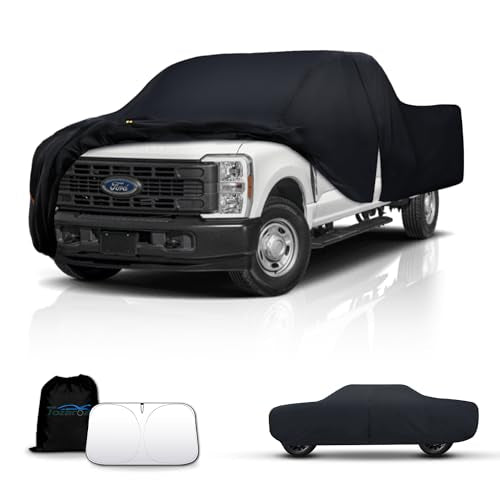 Waterproof Car Cover All-Weather, Heavy-Duty Outdoor Full Exterior Automobiles Snow Cover for Truck 243-250 inch with Sun Visor,Zippered & Storage Bag - Black - size: Fit Truck Length 243-250 inch(PK-XXL)