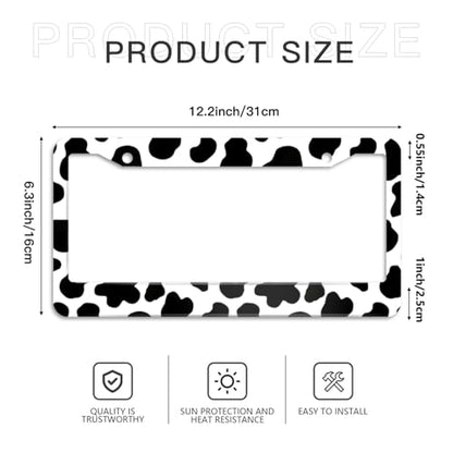 Cow Print License Plate Frame 2pc Cattle Print License Plate Frame Cow Print Steering Wheel Cover Cows Steering Wheel Cover Cars Aluminum with Fits Standard Us Ca Vehicles - color: Cow Print