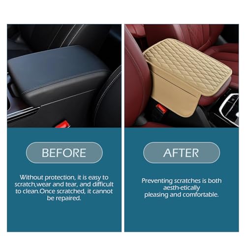 Car Center Console Cover, Leather Auto Arm Rest Cover with Side Storage Bags, Wear-Resistant Storage-Enabled Console Pad, Universal for Most Cars, Trucks and Vans (Beige) - color: Beige