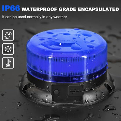 AnTom Magnetic Wireless Strobe Light, Waterproof Rechargeable Blue LED Beacon Lights for Trucks, Vehicle Emergency Flashing Warning, forklifts,Tractors,Golf Carts,Cars - color: Blue