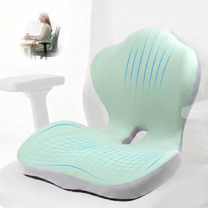 Office Chair Cushion with Back Support, Ergonomic Seat Cushion High Density Memory Foam with U-Shaped Raised Sides, Breathable Coccyx Relief for Better Posture, Office Chair, Car, Home (Green) - color: Green