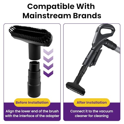 4 Pcs 1-1/4" Vacuum Attachments, Round & Square Brushes, 2-in-1 Suction Brush, 4-Layer Adapter Universal for Most Vacuum Cleaners for Hard-to-Reach Areas