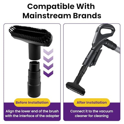4 Pcs 1-1/4" Vacuum Attachments, Round & Square Brushes, 2-in-1 Suction Brush, 4-Layer Adapter Universal for Most Vacuum Cleaners for Hard-to-Reach Areas