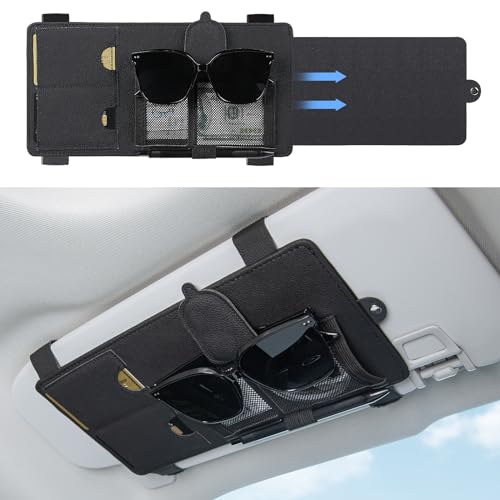 SEG Direct Sun Visor Extender for Car, Sun Blocker with Magnetic Sunglass Holder Hanger Clip, Ticket Card Organization Pouches, Side Sunshade Visor Organizer Accessories, Black - color: Black