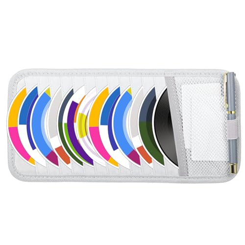 TIESOME CD Case Holder for Car, DVD Vehicle Visor Storage Organizer Large Capacity CD Visor Case Car Sun Visor Organizer with 12 DVD Storage Sleeves 1 Mesh Pocket 1 Pen Holder and Elastic Strap(Grey) - color: Grey
