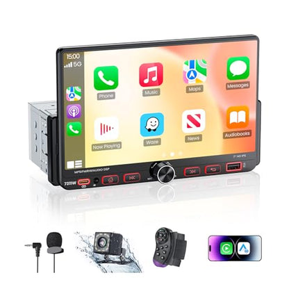 7“Single Din Radio with Apple CarPlay & Android Auto, UHD Single Din Touchscreen Car Radio, Car Stereo with 1080P Backup Camera, Mirror Link, Bluetooth 5.3, GPS, AM&FM, Fast Charging, EQ, SWC