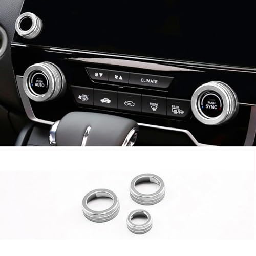 4pcs Aluminum Interior Console Trim Compatible with Honda CRV CR-V 2017 2018 2019 2020 2021 AC Air Conditioning Knob Start Stop Button Navigation Volume Knob Cover Trim (4Pcs Silver) - color: Silver