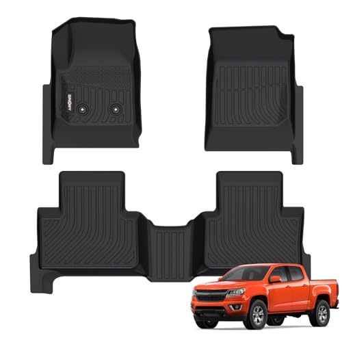 GINOWY-Floor Mats for Chevy Colorado 2015-2022 Crew Cab/GMC Canyon, TPE All Weather Protection Floor Liners for Colorado, Non-Slip Durable Waterproof Custom Fit Accessories, Black - style: 3) for Chevy Colorado/GMC Canyon 2015-2022 Floor Mats
