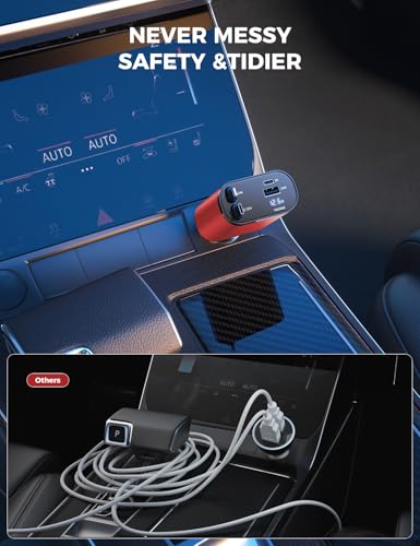 SUPERONE 【Upgraded】 Retractable Car Charger 4 in 1, Fast Car Phone Charger with Cord 2.6ft, USB C and Apple Car Charger Adapter, Compatible with iPhone 17/16/15/15 Pro Max/14/13/12/11, Galaxy, Pixel - color: Red