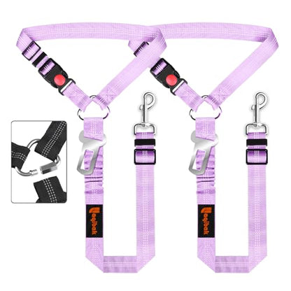 Removable Dog Seat Belt Harness for Car, 3 in 1 Pet Dog Car Seatbelt Leash, Retractable Restraint Secures to Vehicle Headrest & Adjustable Reflective Bungee Dog Seatbelt Tether, Purple - color: 2PCS Purple
