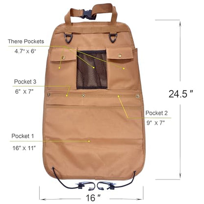 Car Seat Back Organizer with Multiple Pockets and Hooks (brown) - color: brown
