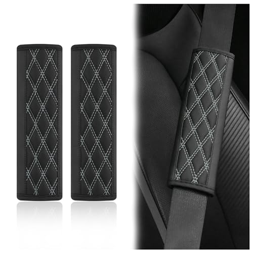 2PCS Car Seat Belt Cover Pads,Leather Seatbelt Covers Protect Shoulder and Neck Car Accessories Interior,Universal Car Seat Strap Pads Car Decorations for Most Cars Trucks (Black/Gray) - color: Black/Gray