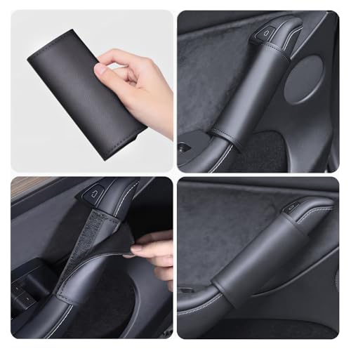 4PCS Door Handle Cover Compatible with Tesla Model Y 2020-2026 & Model 3 2020-2026 Anti-Scratch Door Handle Protector Grab Leather Soft Handle Plate for Model Y or Model 3 Accessories