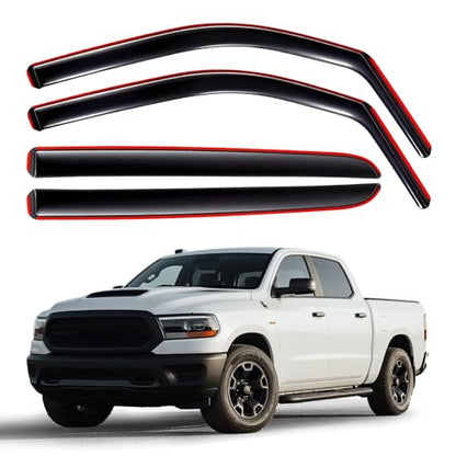 in-Channel Rain Guards for 2019-2026 Ram 1500 New Body Crew Cab（Excludes Classic Models）, Window Deflectors Window Visors for 2025 Ram 1500 Accessories, 4 Full-Size Doors - size: 2019-2026 Ram 1500 New Body Crew Cab (Non-Classic)