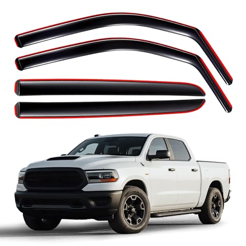in-Channel Rain Guards for 2019-2026 Ram 1500 New Body Crew Cab（Excludes Classic Models）, Window Deflectors Window Visors for 2025 Ram 1500 Accessories, 4 Full-Size Doors - size: 2019-2026 Ram 1500 New Body Crew Cab (Non-Classic)