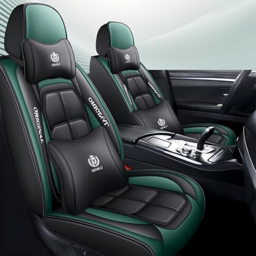 BGYFDU07 Seat Cover 5-Seater Full Set, Universal Type, Suitable for Most Cars, Cars, SUV, Trucks, Pickup Ttrucks, Airbags Compatible with Synthetic Leather Car Seat Cushion Protectors (Black-Green) - color: Black-green