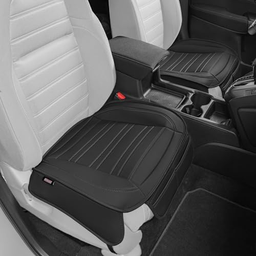 Motor Trend Seat Covers for Cars Trucks SUV, Faux Leather 2-Pack Black Padded with Storage Pockets, Premium Interior Car Seat Cover - color: Black Front Seats