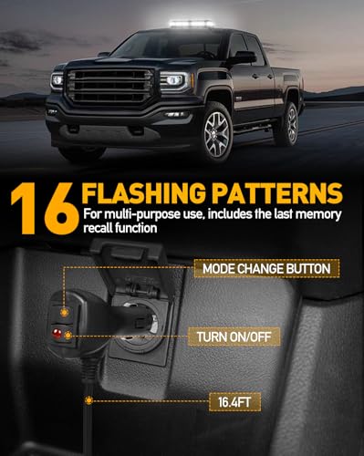 HLauto 406D Rooftop Emergency Strobe Lights Bar, 102 LED White Mini Beacon Safety Flashing Warning Traffic Lights Bar w/Magnetic Base for 12-24V Trucks, Construction Vehicles, Snowplow, Cars - color: White