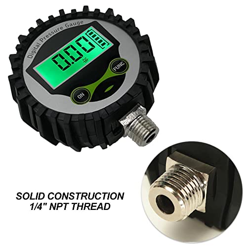 Digital Low Pressure Gauge with 1/4'' NPT Bottom Connector and Rubber Protector by Uharbour, 5-60 psi, Accuracy 1%, Resolution 0.1psi - size: 5-60psi
