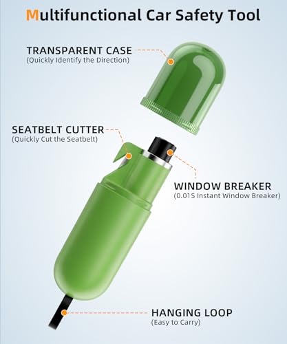 TICARVE 2-in-1 Window Breaker Seatbelt Cutter Emergency Escape Tool Glass Breaker Keychain Essential Car Safety Hammer for Vehicle Emergencies - color: Green