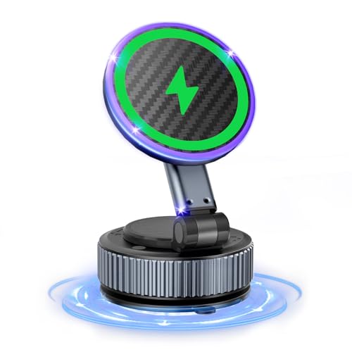 15W Wireless Charger Magnetic Car Phone Holder [Upgraded 98+LBS Strong Suction Cup] 360° Rotating & Retractable, Car Mount for Magsafe iPhone 17 16 15 14 13 12 Series