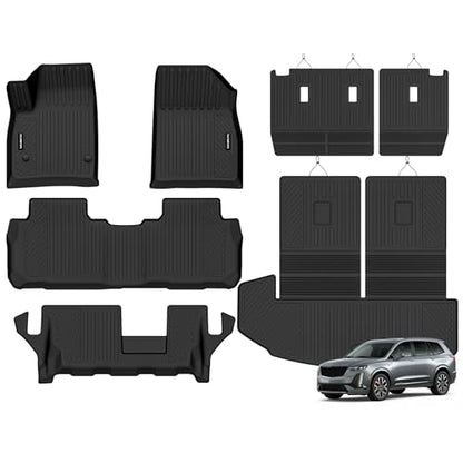 Naibeve Floor Mats for Cadillac XT6 2020-2025 2026 7 Seats (2nd Row Bench Seats) - All Weather for Cadillac XT6 Floor Mats & Cargo Mat with Backrest Mat & 2nd Row Backrest Mats Interior Accessories - size: 20)XT6 7 Seats Set|2020-2026