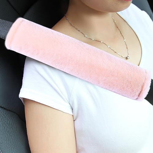 Amooca Soft Faux Fur Universal Fit Seatbelt Cover Car Truck SUV Airplane Seat Belt Shoulder Pad for Carmera Backpack Straps Neck Cushion Protector 2 Pack 10.5in Nude Pink - color: Nude Pink, size: 10.5in 2pack