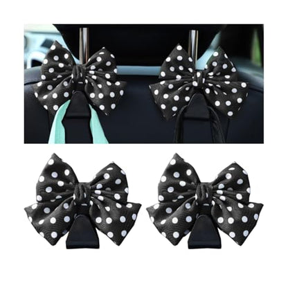 Mandark 2PCS Car Seat Hooks - Cute Bow Vehicle Hooks for Purses & Bags, Universal for SUV, Sedan, Truck (Black/Polka Dot) - color: Black/Polka Dot