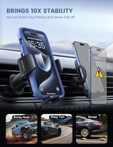 Lamicall 2026 Wider Clamp & Metal Hook Car Phone Holder Vent [Thick Cases Friendly] Phone Holders for Your Car Mount Automobile Hands Free Cradle Air Vent for iPhone 17 16 15 Pro Max Lucite Black - color: NEW Upgraded - Lucite Black