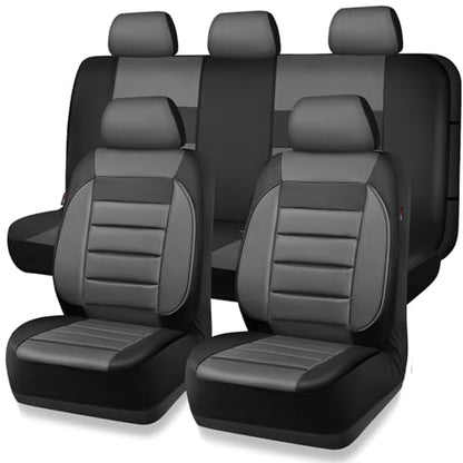 CAR PASS Leather Seat Covers Full Set Universal Water Resistant 3D Foam Back Support, Luxury Comfort Automotive 5 Seat Covers All Season Fit for SUV,Sedan,Van, Airbag Compatible Elegance(Gray Black) - color: Black and Gray