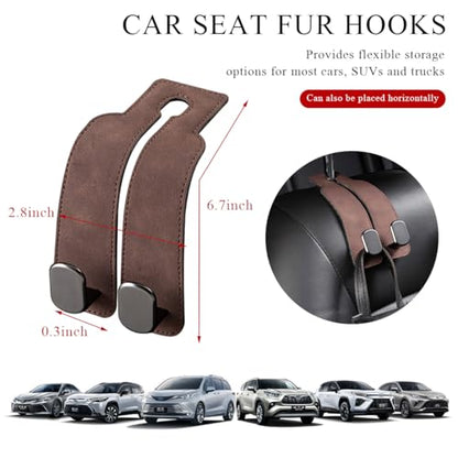 2 PCS Car Seat Headrest Hook, Back Seat Hanger with Double Flexible Leather Hooks, Soft Leather Double Headrest Metal Hooks Purse Handbag Organizer, Car Accessories (Brown) - color: Brown