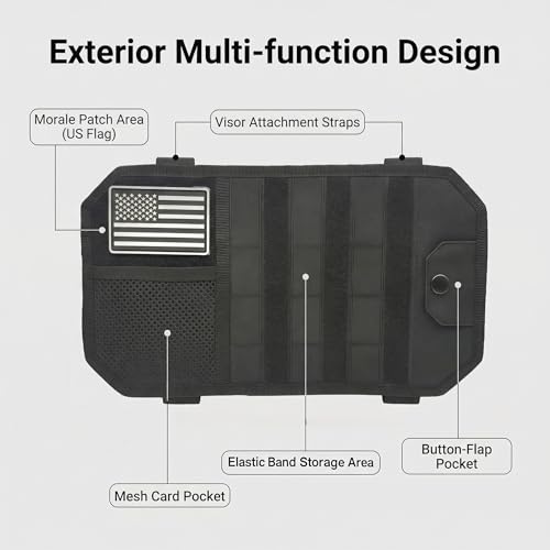 Car Sun Visor Organizer | Multi-Pocket Storage Pouch for SUVs & Trucks | Black Organizer with Double Zippers, Elastic Bands & Glasses Clip | 12.8x7x1.2 Inch