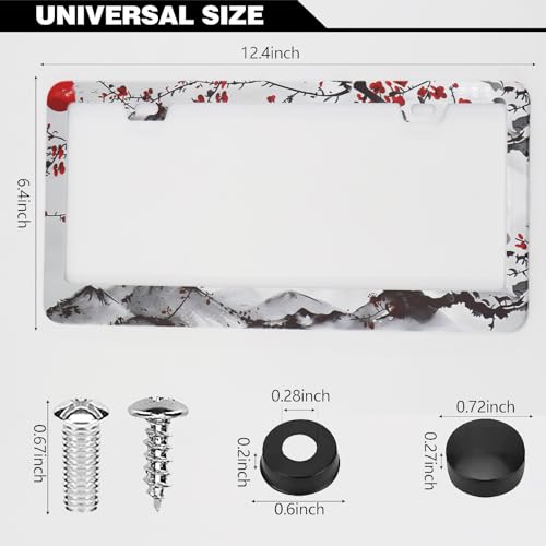 Watercolor Cherry Blossom License Plate Frames, 2 Pack Japanese Sakura Car Plate Frame, Stainless Steel License Plate Holders Covers with Free Screws Fasteners Caps (Cherry Blossoms) - color: Cherry Blossoms