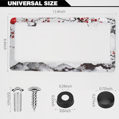 Watercolor Cherry Blossom License Plate Frames, 2 Pack Japanese Sakura Car Plate Frame, Stainless Steel License Plate Holders Covers with Free Screws Fasteners Caps (Cherry Blossoms) - color: Cherry Blossoms
