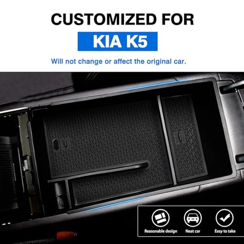 Autorder Center Console Organizer for 2021 2022 2023 2024 2025 2026 Kia K5 GT Line Accessories Armrest Storage Box Secondary Insert Tray with Black Mat - size: 2021-2026 Kia K5 GT Line