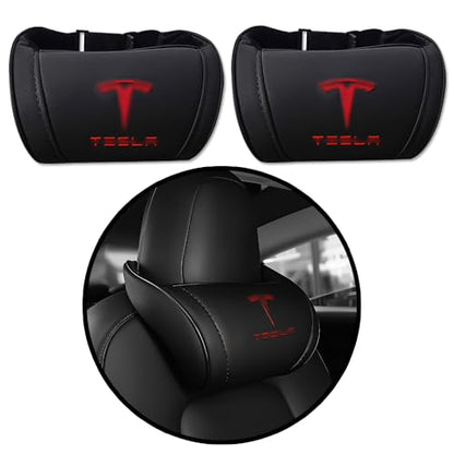 Car Headrest Neck Pillow Support Ergonomic, with Valve Stem Covers Accessory for Driving Seat Fatigue Relief Compatible with Model S X 3 Y & Cybertruck - 2 Pieces - color: A. Black Ver. 3