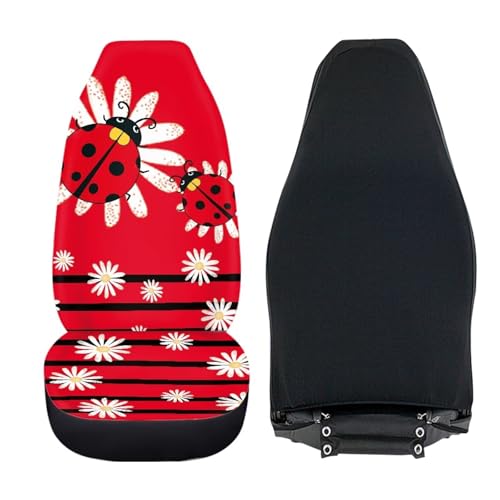 Cartoon Ladybirds Front Seat Covers for Cars White Daisy Driver Car Seat Cover Soft Comfort Bucket Seat Covers Universal Fit for SUV Truck Sedan - color: Cartoon Ladybirds Daisy
