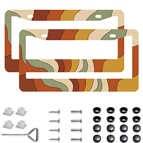 2-Pack Stainless Steel Sun Rays Bending License Plate Frames with Screw Caps and Screwdriver Set - 2-Hole Installation - color: Sun ray bending