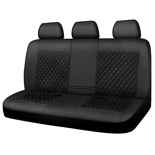 CAR PASS Faux Leather Back Seat Cover, Universal Quilting Waterproof Bench Rear Seat Cover Universal car seat Cover Fit 95% Automotive Interior Covers for Sedans SUVs Vans Small Trucks, All Black - color: Black, size: Partial Set (Rear)