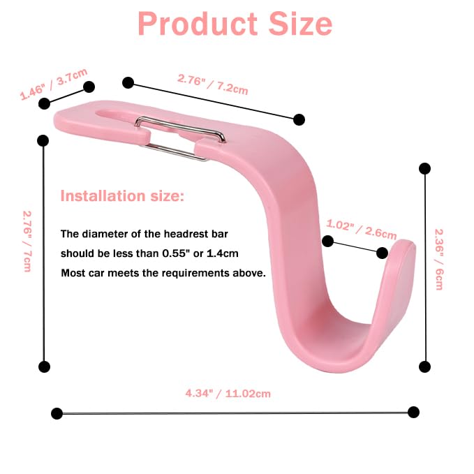 Car Seat Headrest Hooks, Car Organizer Hanger Storage Hooks for Handbags Purses Groceries Backpack Coat 4 Pack (Pink) - color: Pink