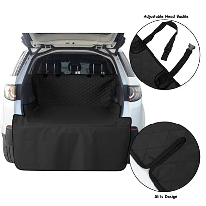 SUV Cargo Liner for Dog Heavy Duty Polyester Pet Trunk Cargo Cover Dog Car Seat Cover Mat Non-Slip Backing & Adjustbale Strong Buckle Universal Fit (Black) - color: Black