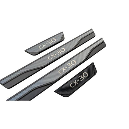 Car Door sill Scuff Protector for Mazda CX-30 CX30 2020-2024 Accessories, Parts Door Sill Cover Scuff Plate Strip Guard Protection（Carbon Fiber Texture）