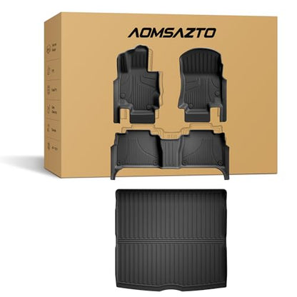 Floor Mats and Cargo Liner Compatible with 2020-2026 Mercedes Benz GLE 350 GLE 450 AMG GLE 53/43 / 63 S (5 Seats, Not for Coupe) : AOMSAZTO Custom Fit All Weather Car Mat Trunk Liner - 1st & 2nd Row - style: 3) for Mercedes Benz GLE | 2020-2026 | Floor+Ca