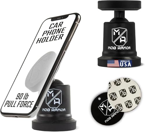 Mob Armor MobNetic Maxx - USA Assembled Magnetic Phone Holder for Car, Magnetic Car Phone Mount, 90-Degree Tilt, 360-Degree Rotation, Aluminum Metal, Compatible with iPhone & Android - Black - color: Black
