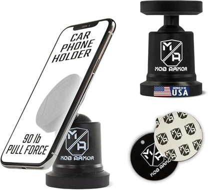 Mob Armor MobNetic Maxx - USA Assembled Magnetic Phone Holder for Car, Magnetic Car Phone Mount, 90-Degree Tilt, 360-Degree Rotation, Aluminum Metal, Compatible with iPhone & Android - Black - color: Black