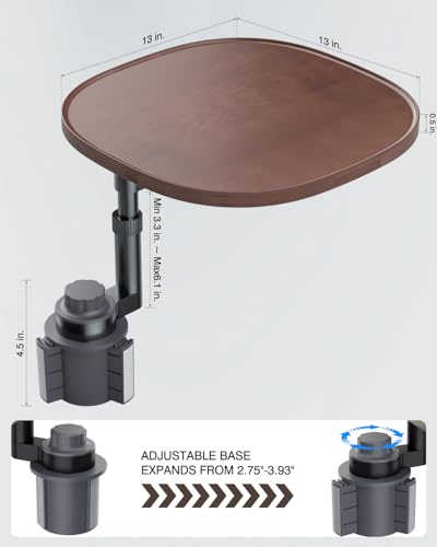 Car Desk for Laptop with 360° Swivel, Height-Adjustable Car Tray Table - Wooden Car Laptop Mount & Cup Holder Table, Universal Car Food Tray for Most Vehicles - color: brown