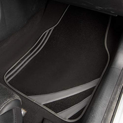 CAR PASS Carpet Car Floor Mats, Edge Leather Waterproof Car Mats with Double Stitch Line and Anti-Slip Backing Design, Fit 95% Automotive,SUVS,Sedan,Vans (Black and Gray) - color: Black and Gray