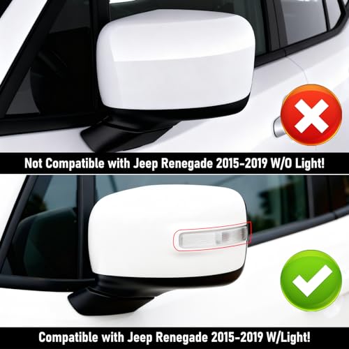 Moonlinks Compatible with Jeep Renegade Left Driver Side Mirror Cover Replacement 2015 2016 2017 2018 2019,White Left Side Clip-on Mirror Cap With Turn Signal Light Replaces for 5UW77TZZAA - color: Left White